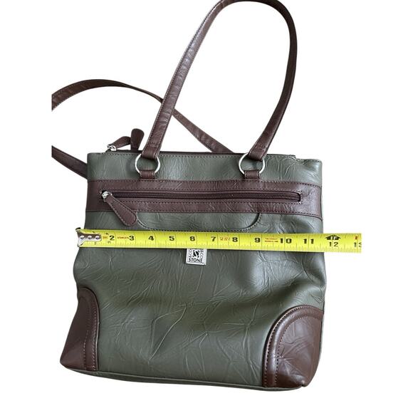 STONE & CO Olive Green Brown Nancy Leather PVC Tote Shoulder Bag Purse - Picture 8 of 11